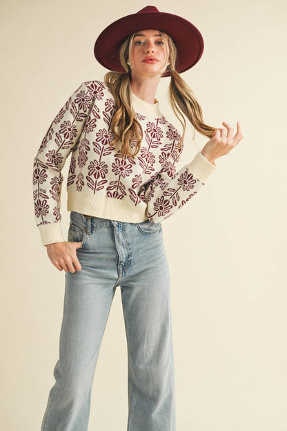 FLORAL PATTERN KNIT SWEATER MSW1336