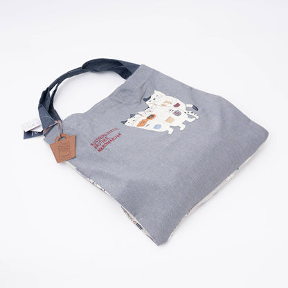 Kusuguru Japan Three Cats Embroidered Large Tote Bag - Gray