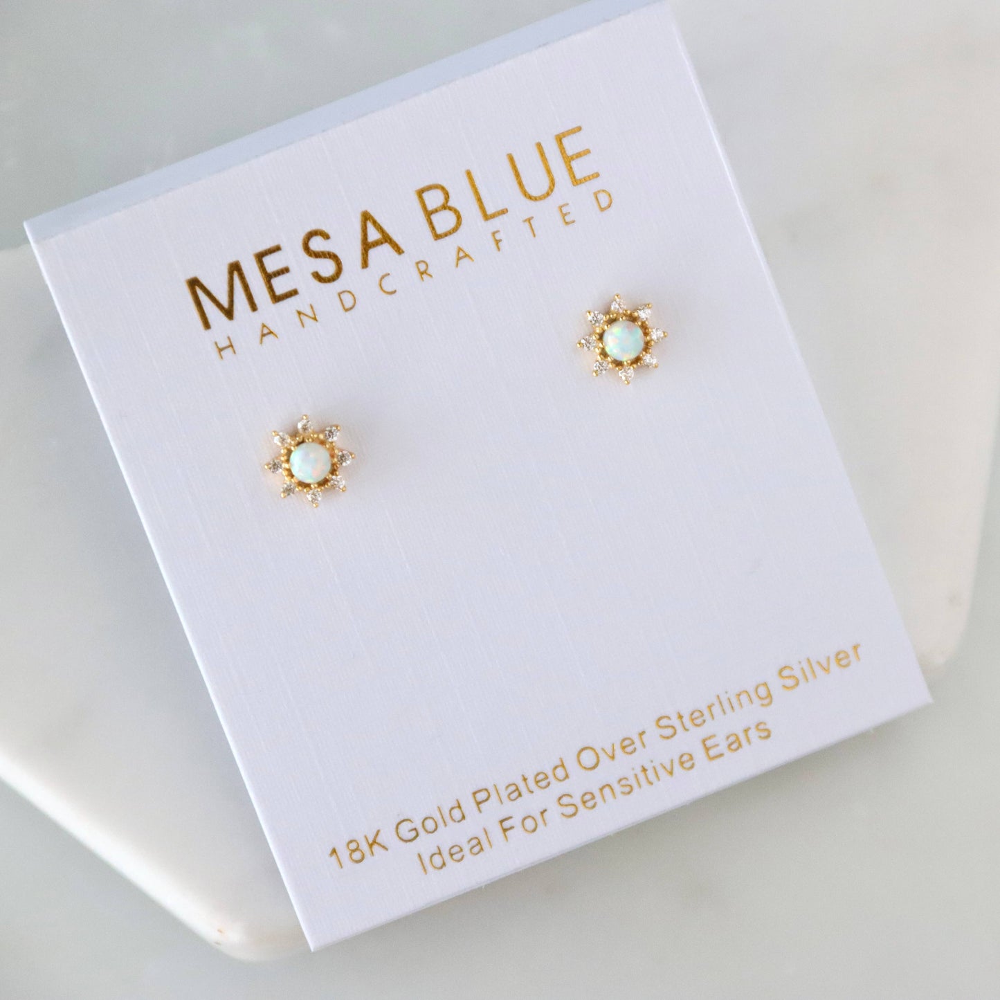 Opal Moon and Star Stud Earrings - Hypoallergenic