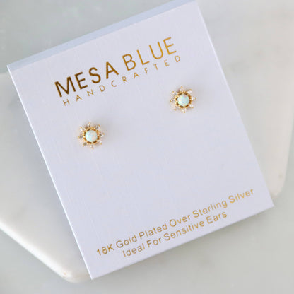 Opal Moon and Star Stud Earrings - Hypoallergenic