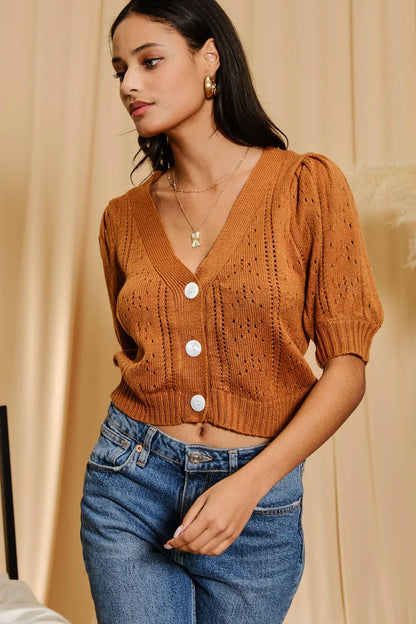 JW6198 Three Button 3/4 Sleeve Knitted Cardigan