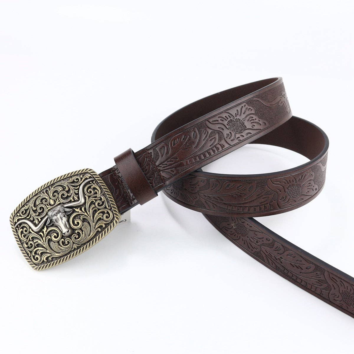 Retro Western Cowboy Belt with Bull Head Buckle Leather Punk Streetwear