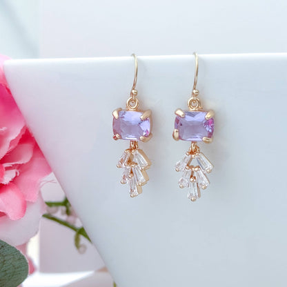 Purple Drop Earrings Gold Crystal Earrings Hypoallergenic 
