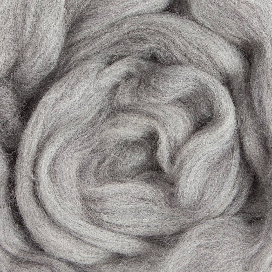 Merino Wool Top Roving, Grey Heather, 1 ounce