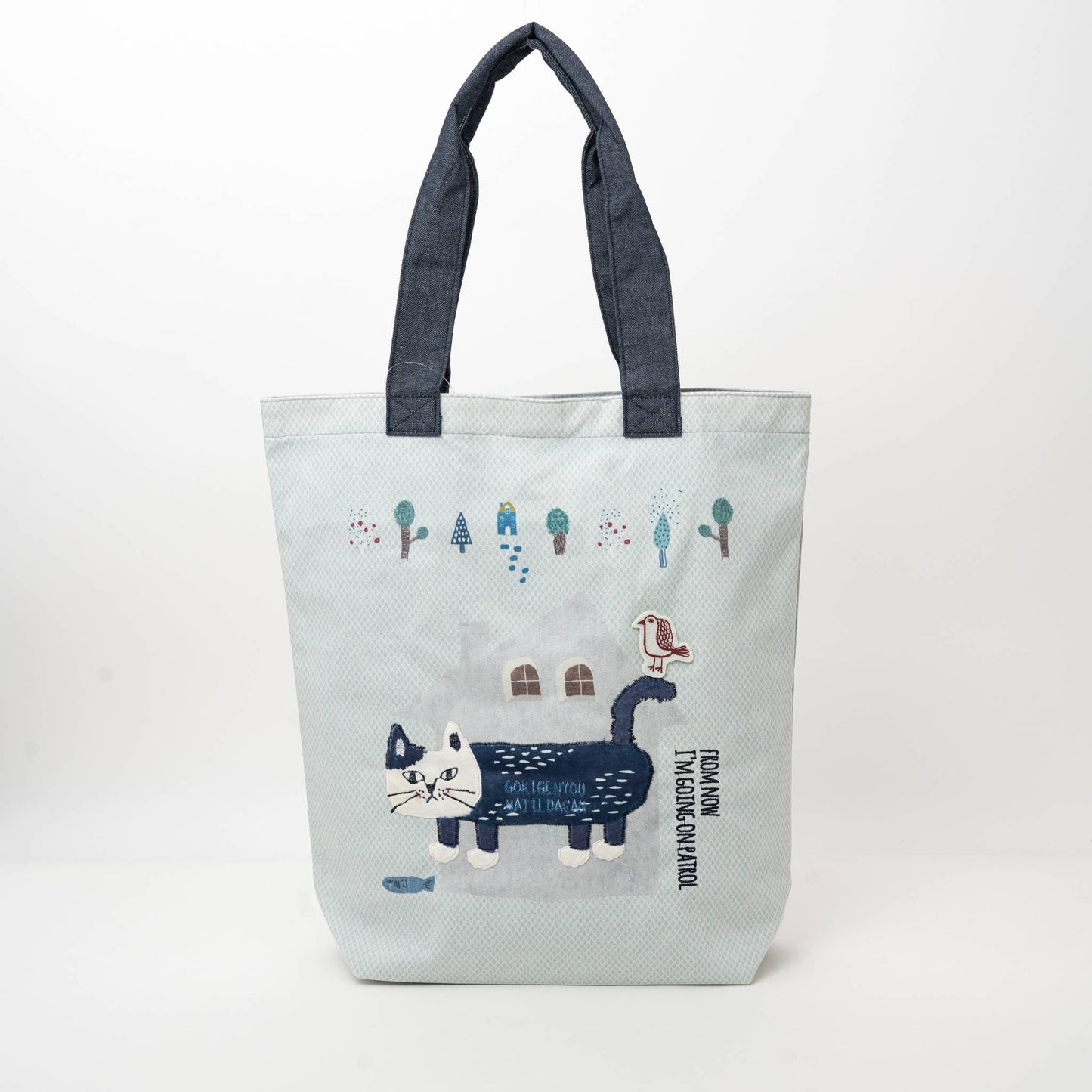 Kusuguru Japan Cat Embroidered Tote Bag – Light Blue