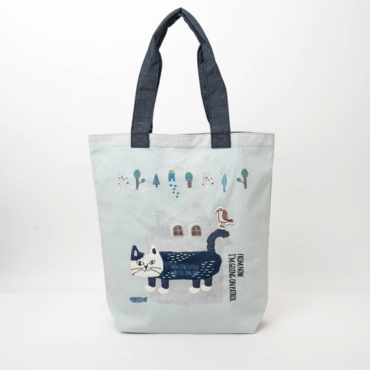 Kusuguru Japan Cat Embroidered Tote Bag – Light Blue