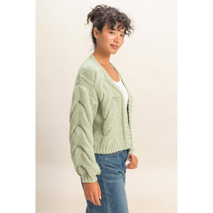Oversized Cable Knit Open Front Cardigan Sweater