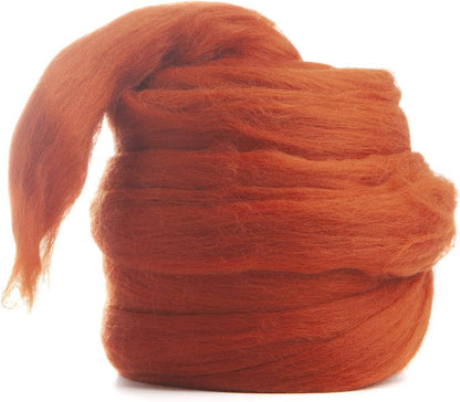 Merino Wool Roving, 8 oz, RUST, 19 micron, 70 mm staple length