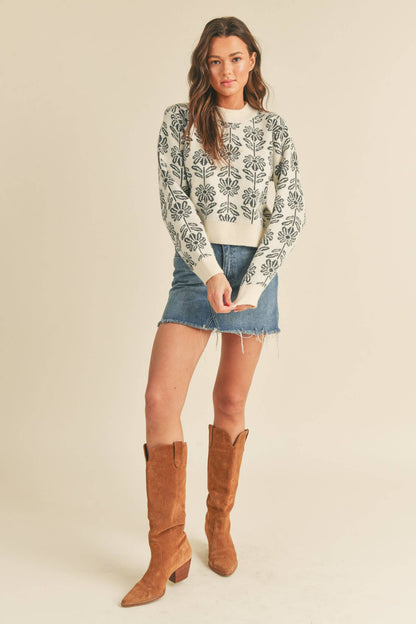 FLORAL PATTERN KNIT SWEATER MSW1336