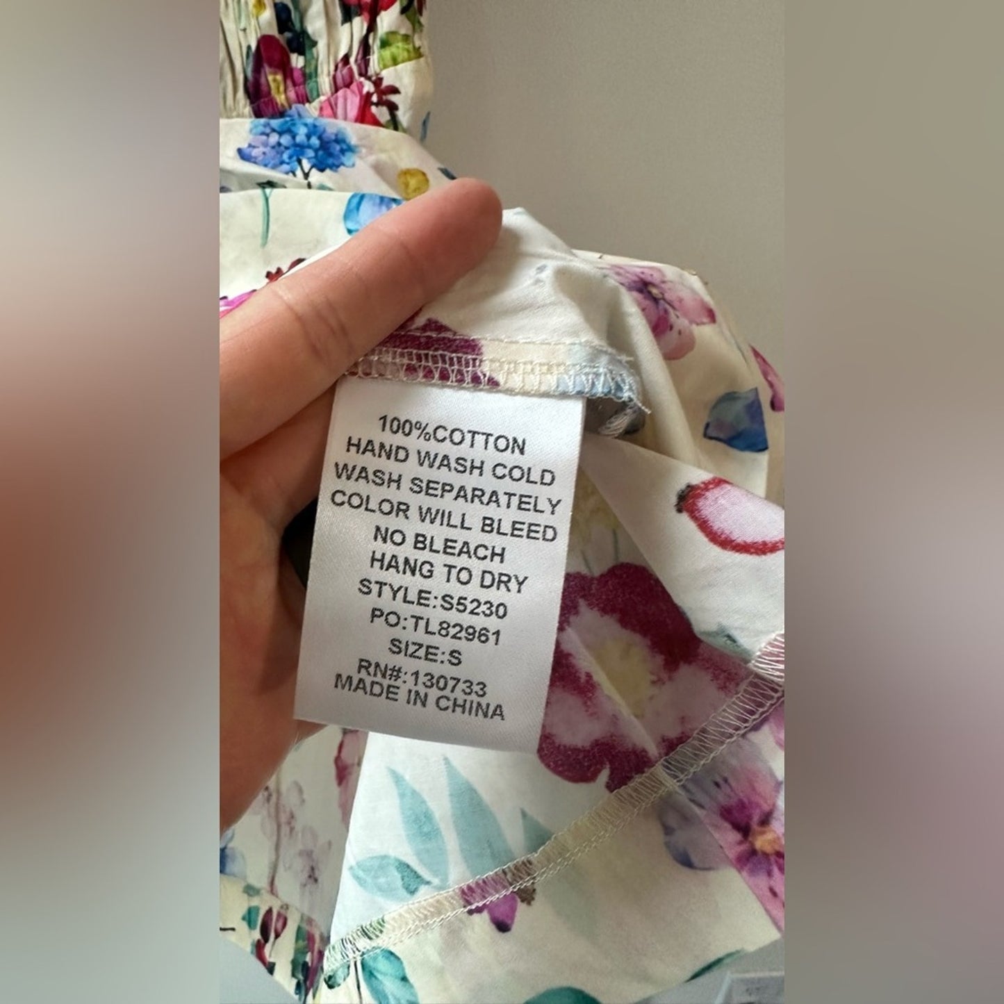 Cream Multicolor Floral Puff Sleeve Smocked Mini Dress, Size S | 1989