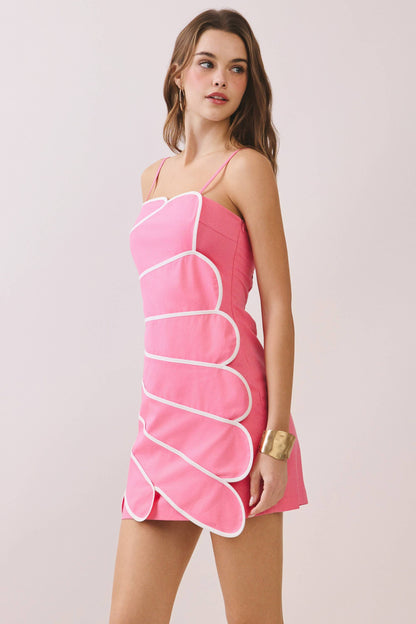 CD06700-Bold Contrast Piping Detail Back Smoked Dress