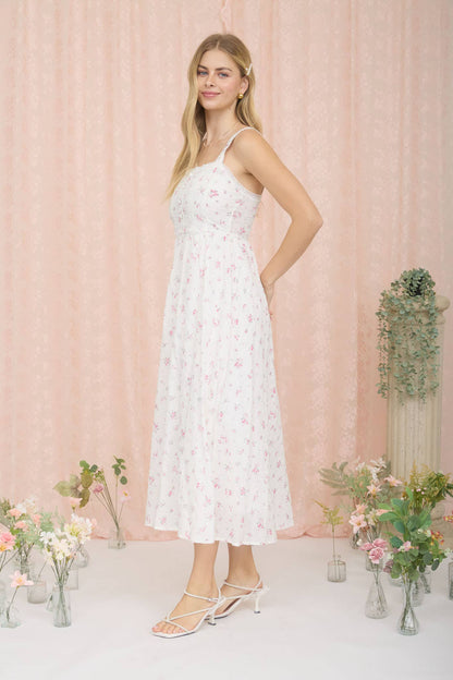 FLORAL STRIPE CLIP DOT SLEEVELESS MAXI DRESS