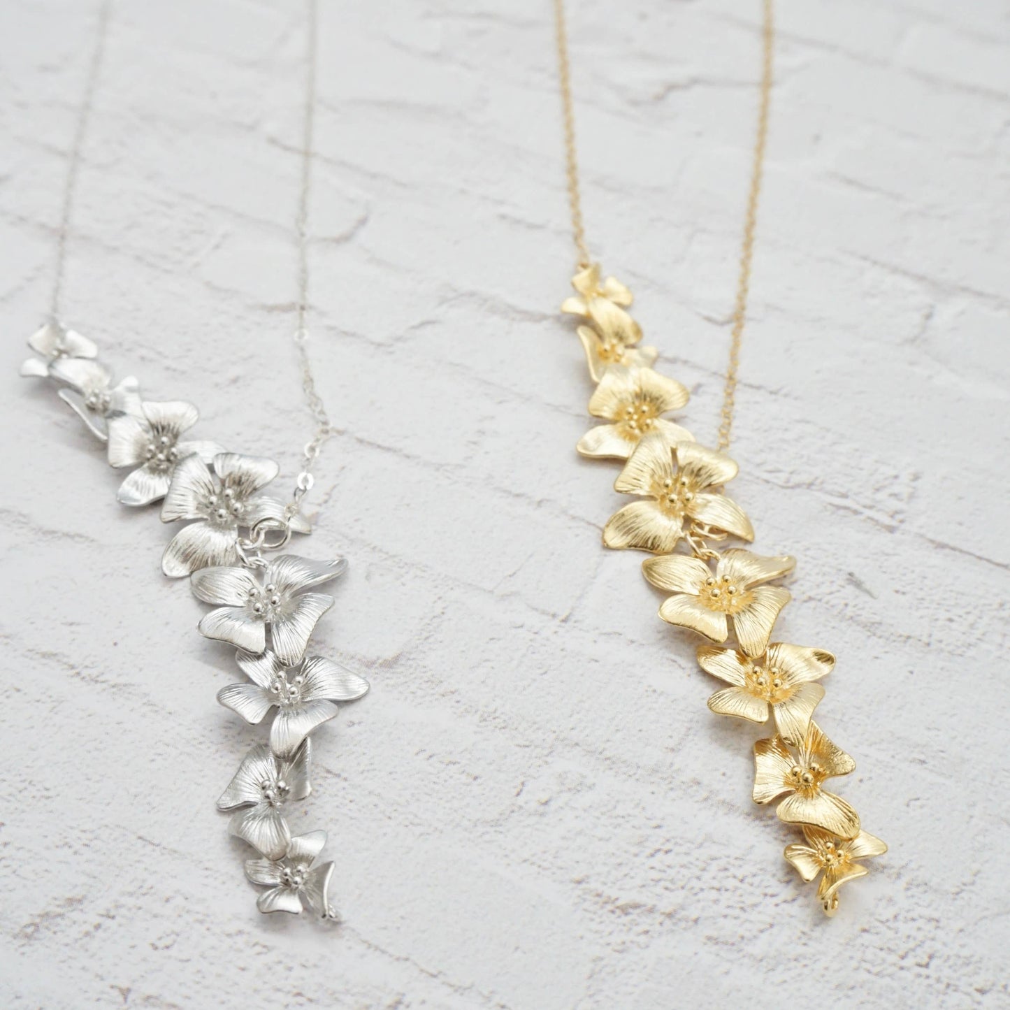 Gold Statement Flower Necklace,  Dogwood Y Necklace, Floral