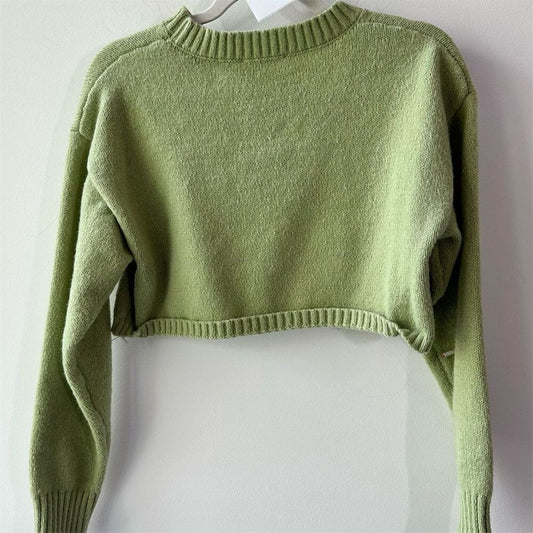 18  Cropped Cider Women's Lime Green Crop Sweater Sheep Design Size S