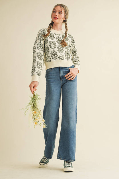 FLORAL PATTERN KNIT SWEATER MSW1336