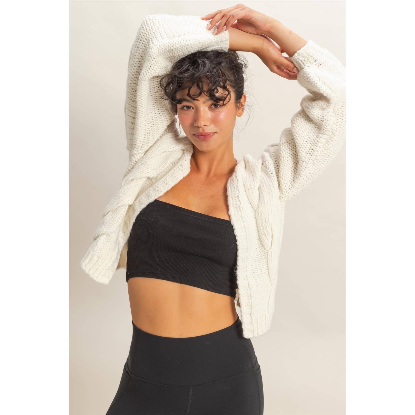 Oversized Cable Knit Open Front Cardigan Sweater