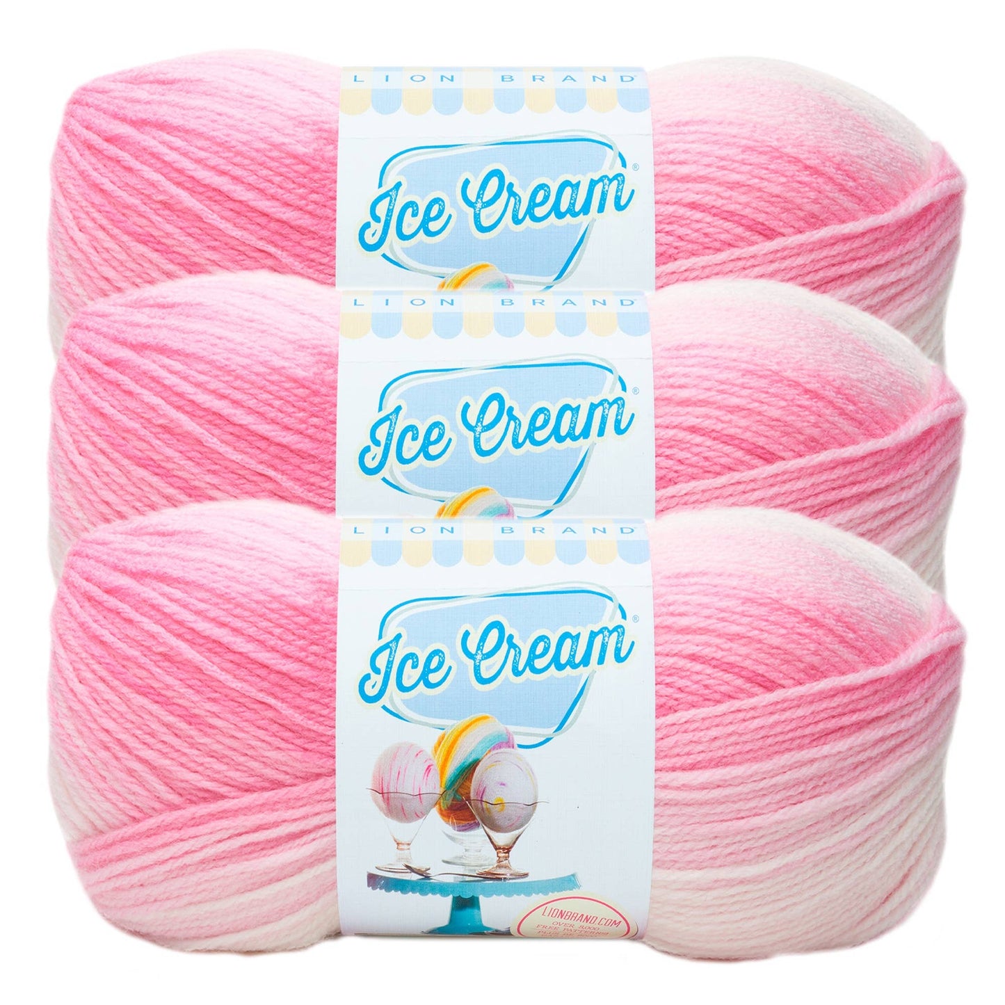 Lion Brand Yarn Ice Cream Strawberry 3 Pack
