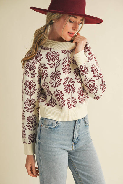 FLORAL PATTERN KNIT SWEATER MSW1336