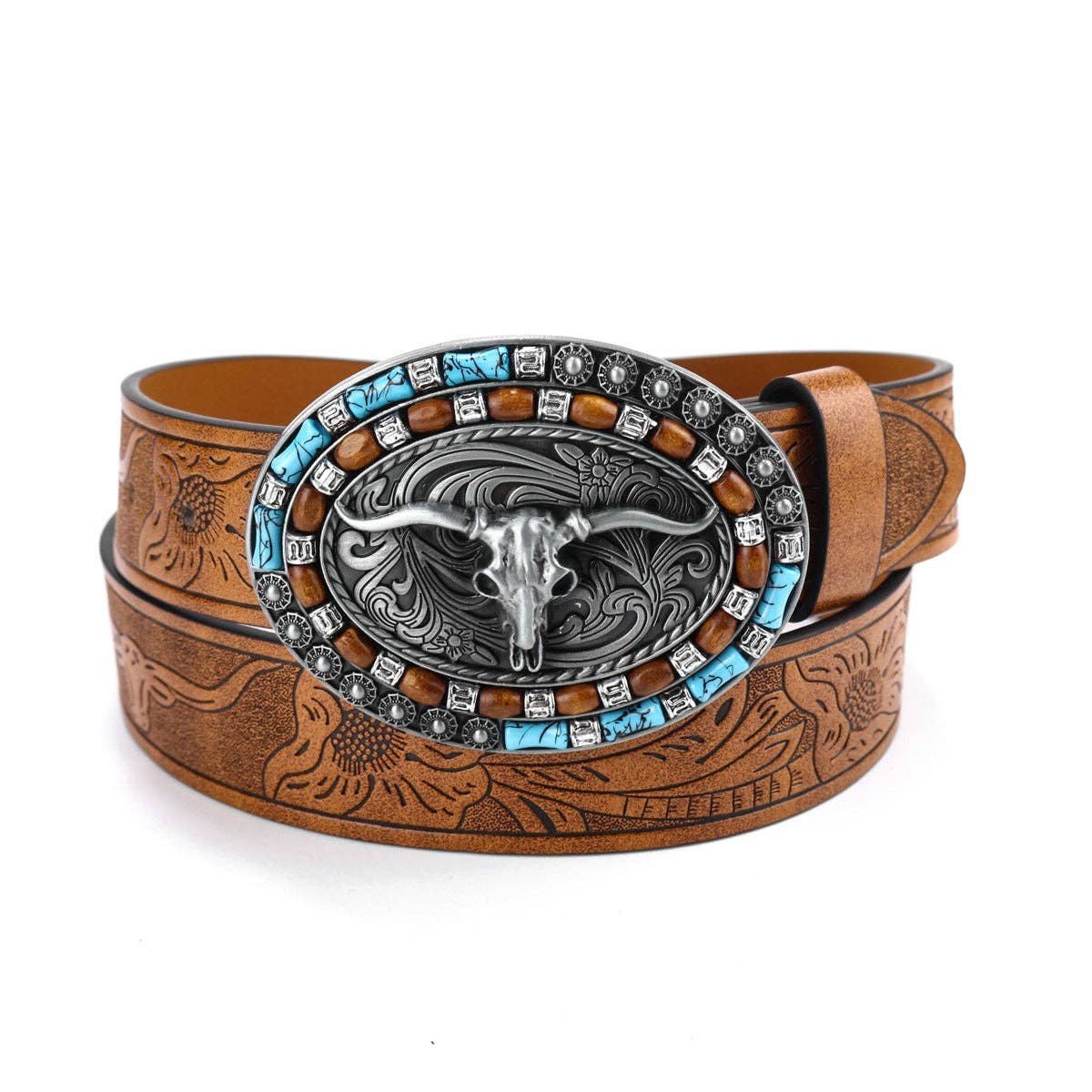 Retro Cowboy Leather Belt With Bull Head Buckle for Punk Style