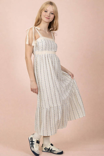 Very J , Lace Trim Detail Floral Midi Dress