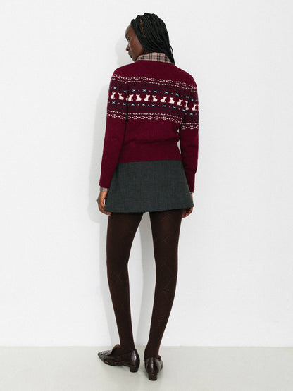 CUBIC Cat Print Fair Isle Wool-Blend Cardigan
