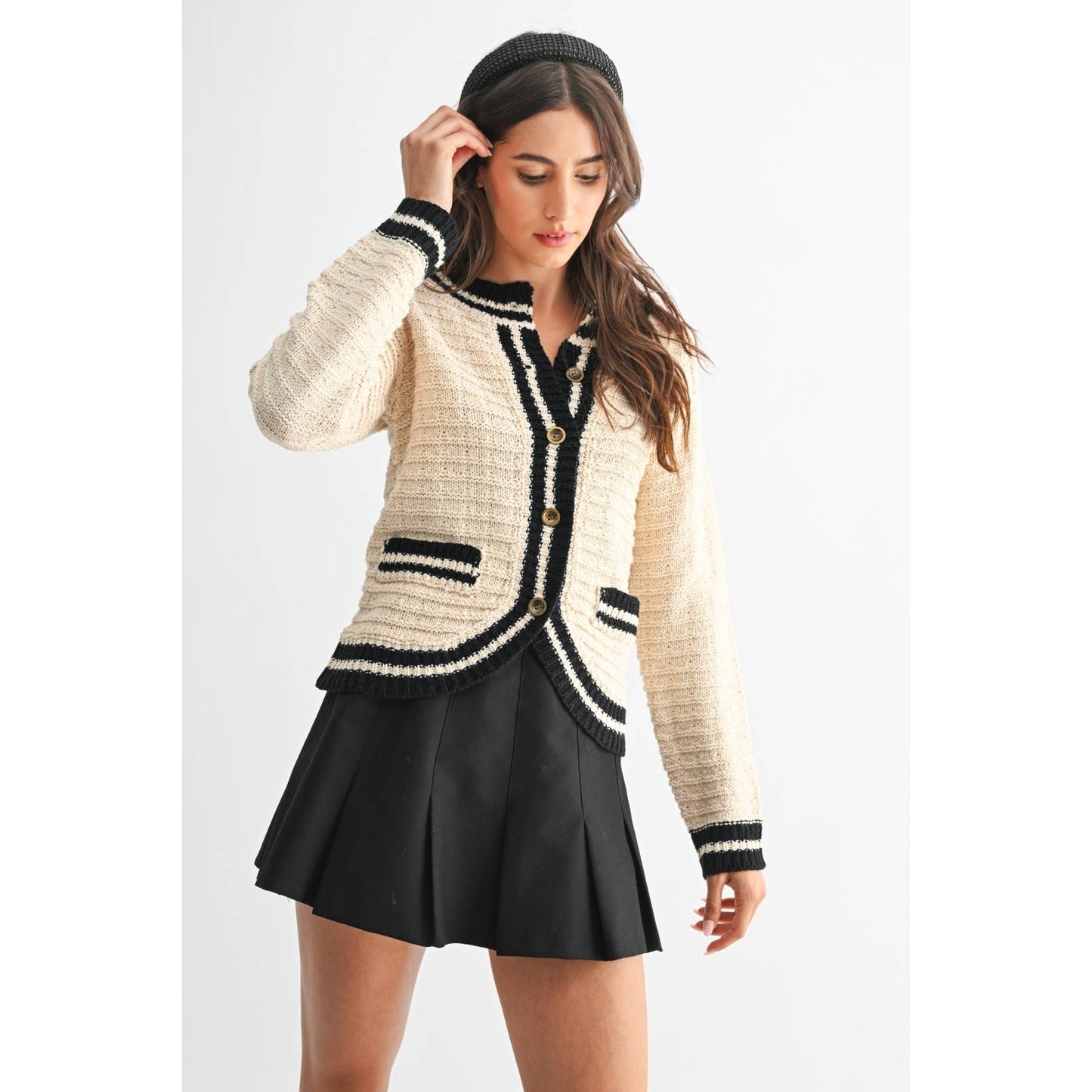 CLASSIC KNIT CARDIGAN WTIN CONTRAST TRIM