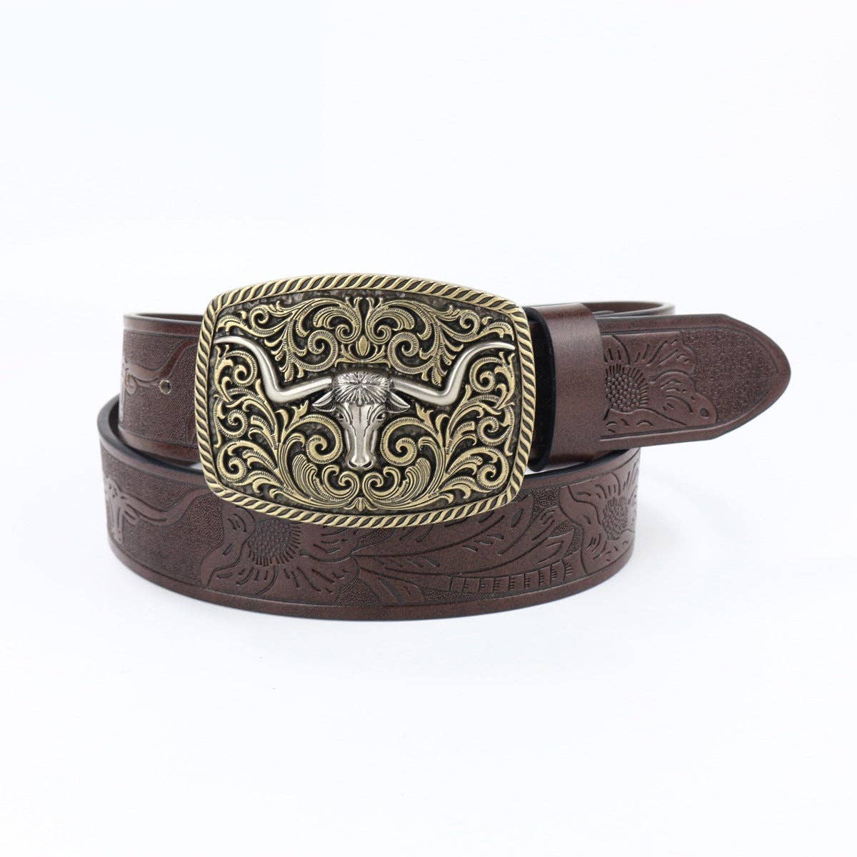 Retro Western Cowboy Belt with Bull Head Buckle Leather Punk Streetwear