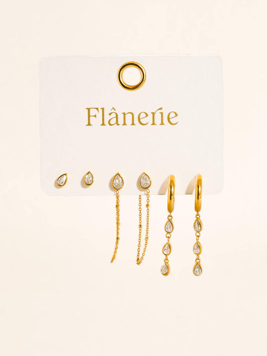 Finley 18K Gold Non-Tarnish CZ Chain Drop Earring Sets