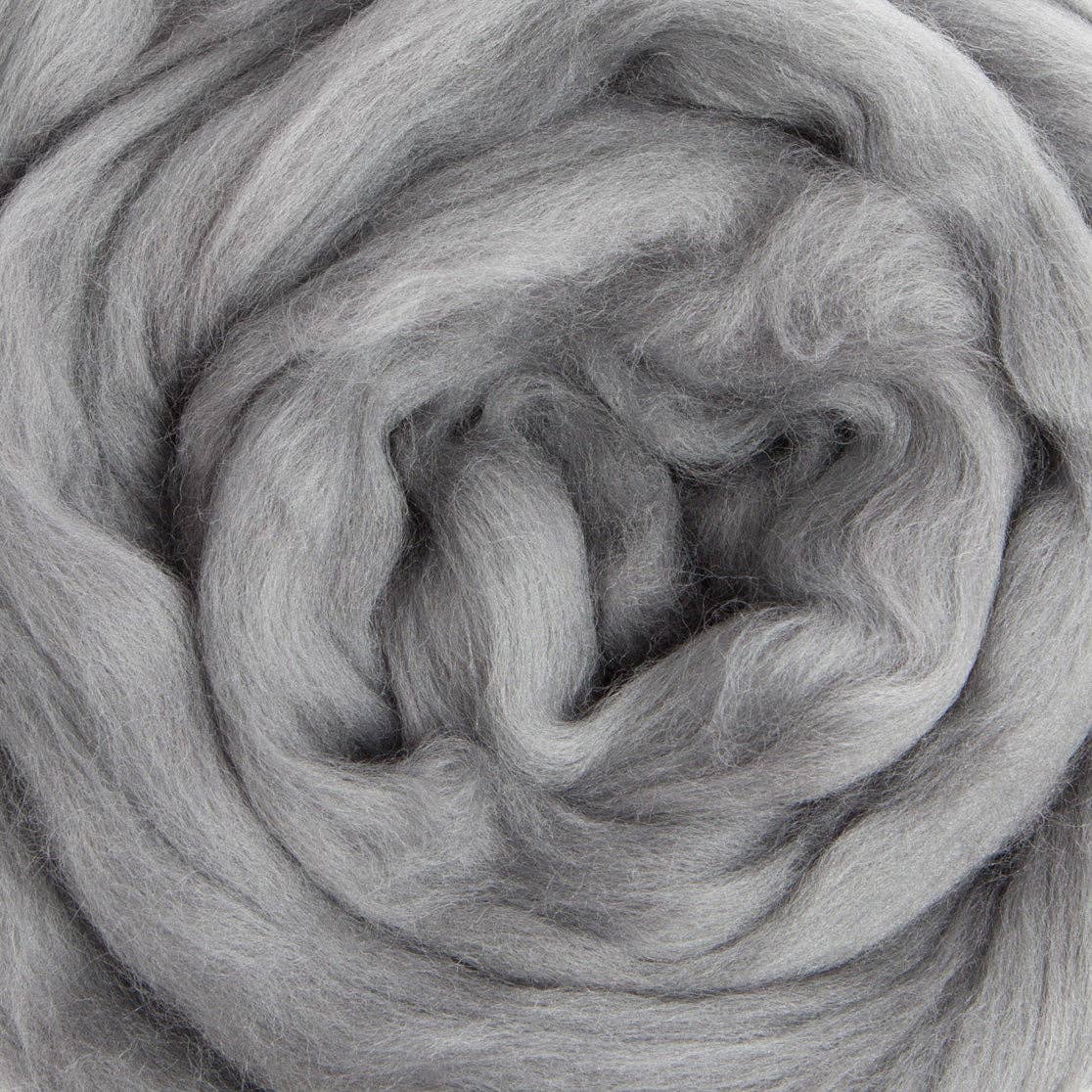 Merino Wool Top Roving, Silver Gray, 1 ounce
