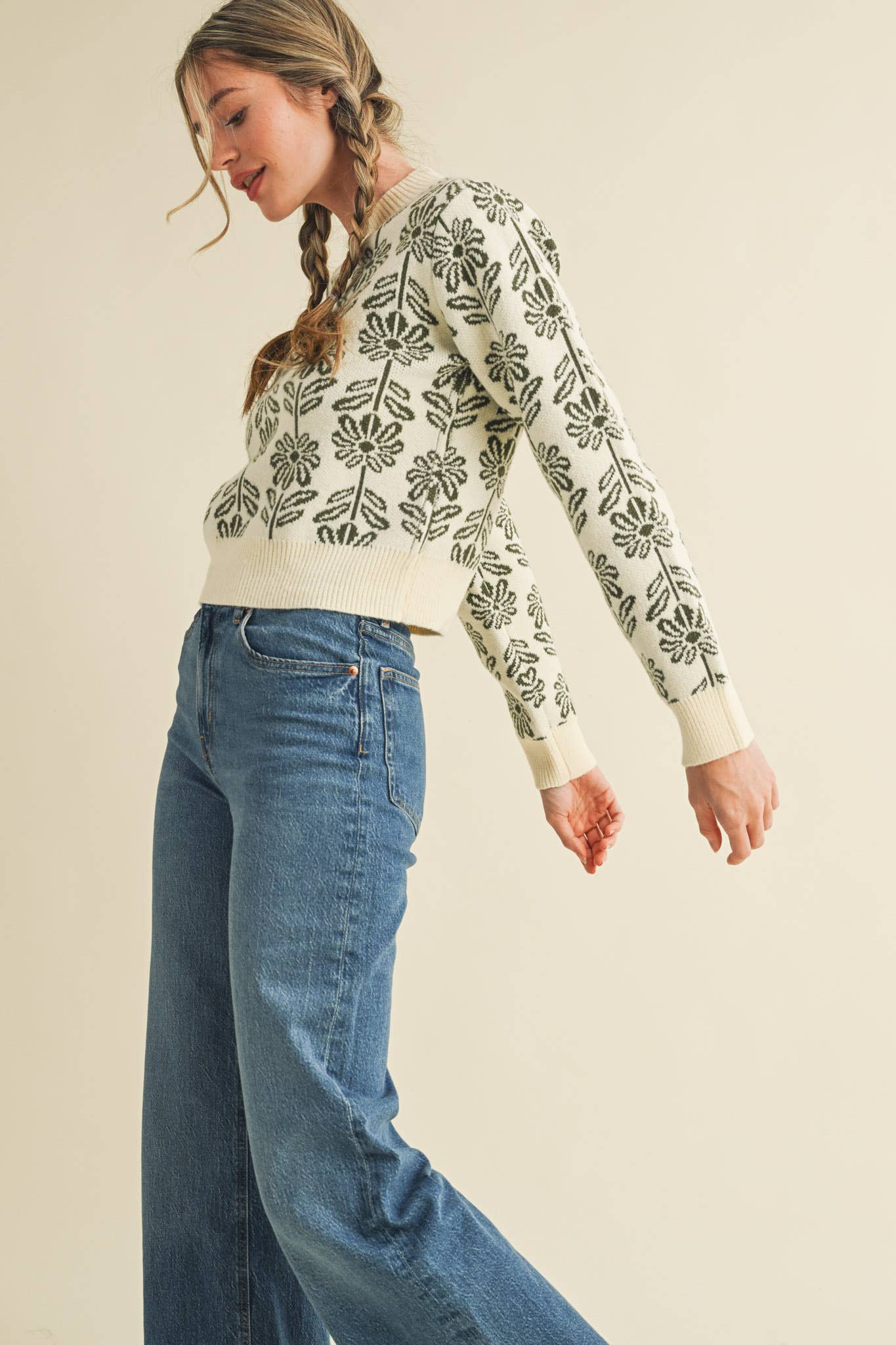 FLORAL PATTERN KNIT SWEATER MSW1336