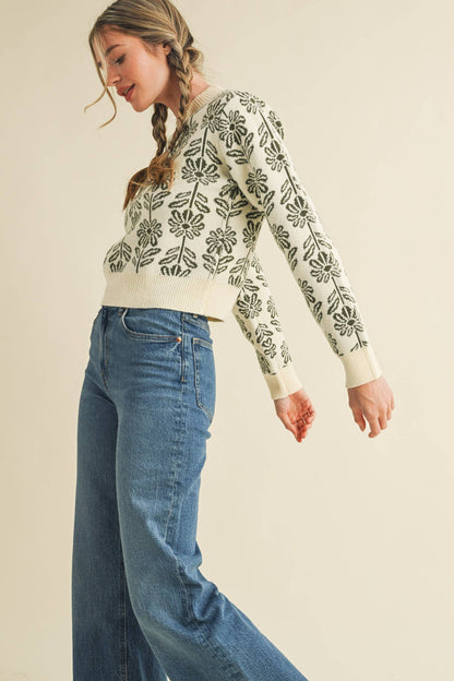 FLORAL PATTERN KNIT SWEATER MSW1336
