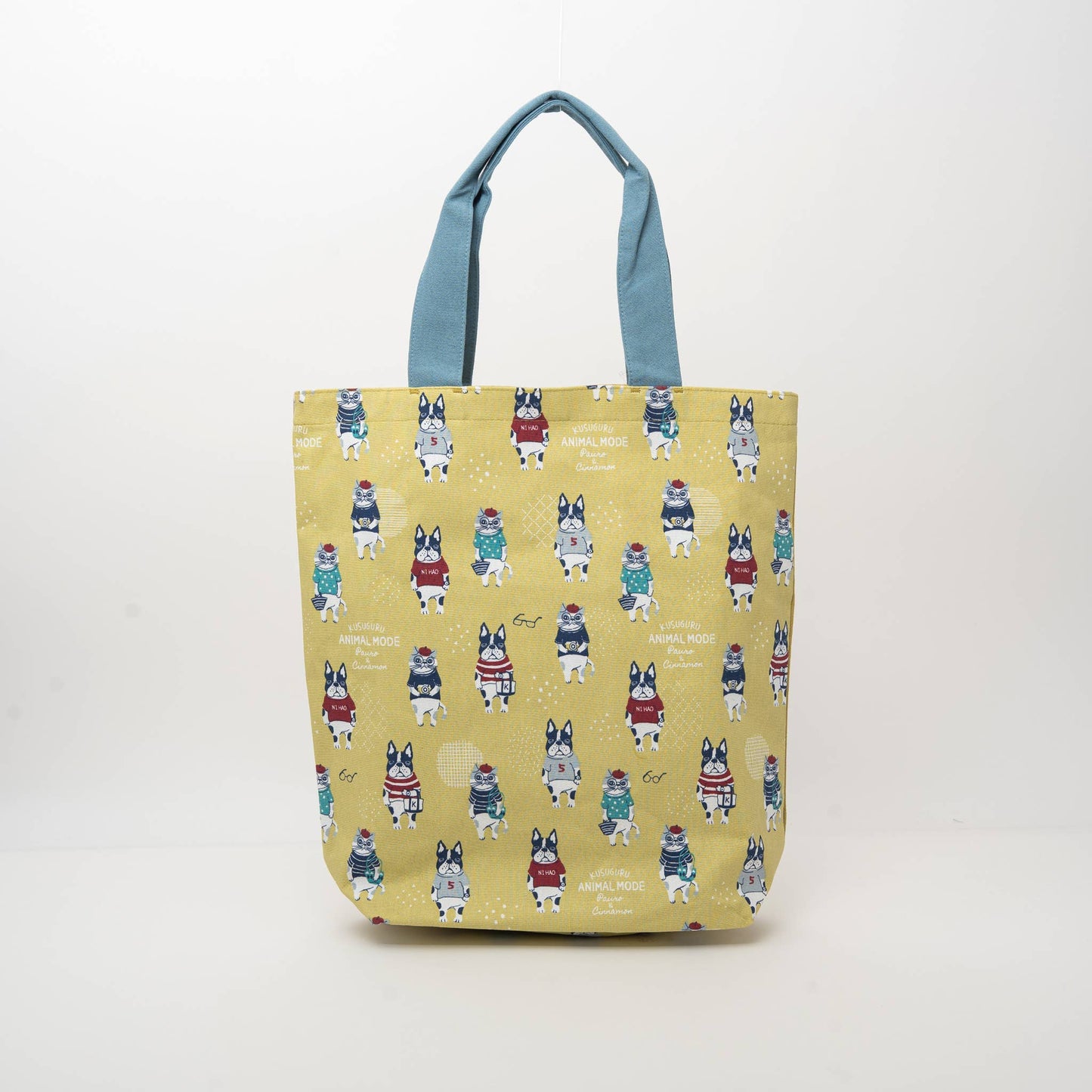 Kusuguru Japan Cat & French Bulldog Embroidered Tote Bag - Y