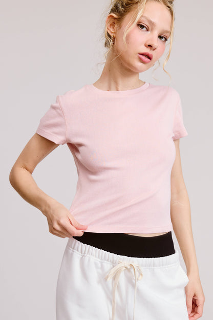 Open-Pack Basic Short Sleeve Baby Tee Knit Top