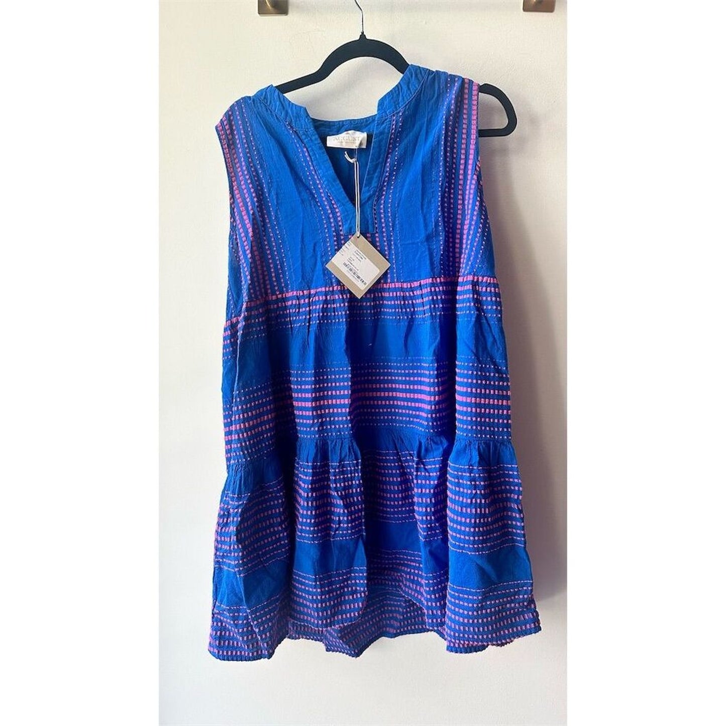 835. August  M Multicolor Batik Ruffle Sleeveless Short Dress Casual