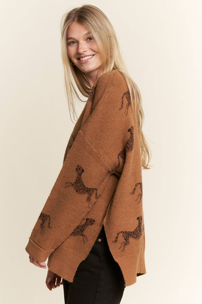 CHEETAH DESIGN KNIT SWEATER