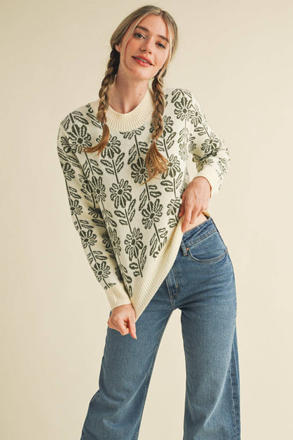 FLORAL PATTERN KNIT SWEATER MSW1336