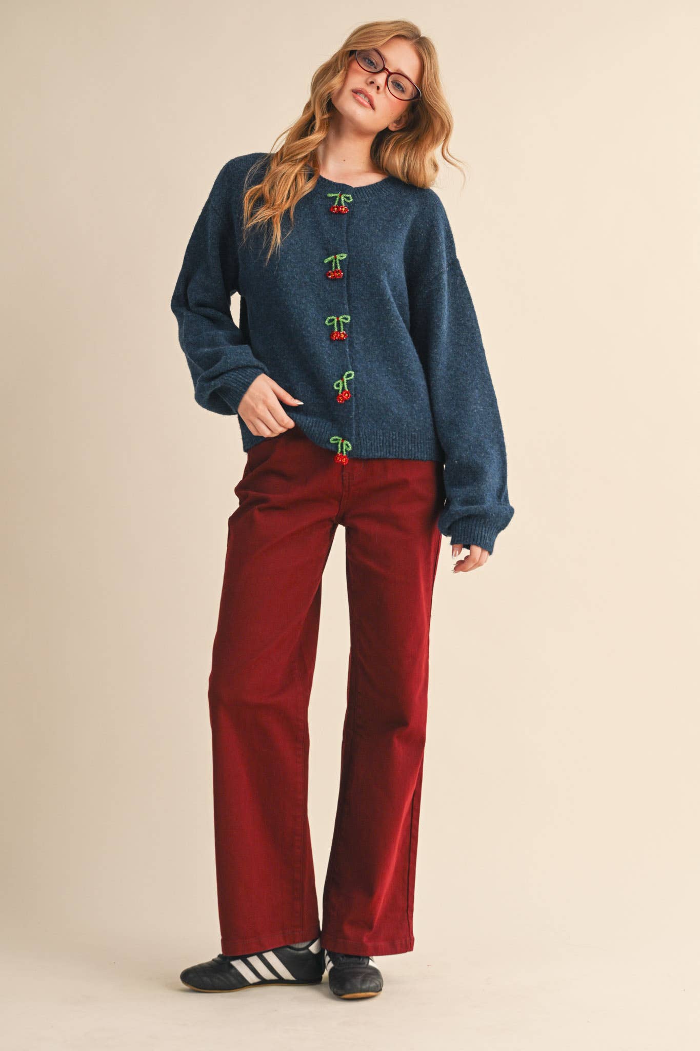 BEADED BOW FLORAL BUTTON SWEATER CARDIGAN MSW11256
