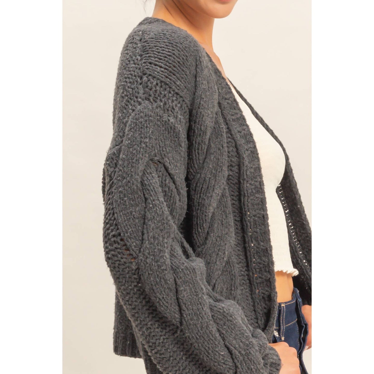 Oversized Cable Knit Open Front Cardigan Sweater