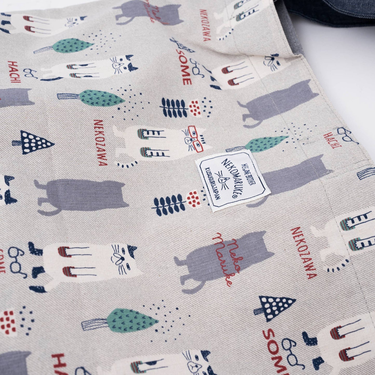 Kusuguru Japan Three Cats Embroidered Large Tote Bag - Gray