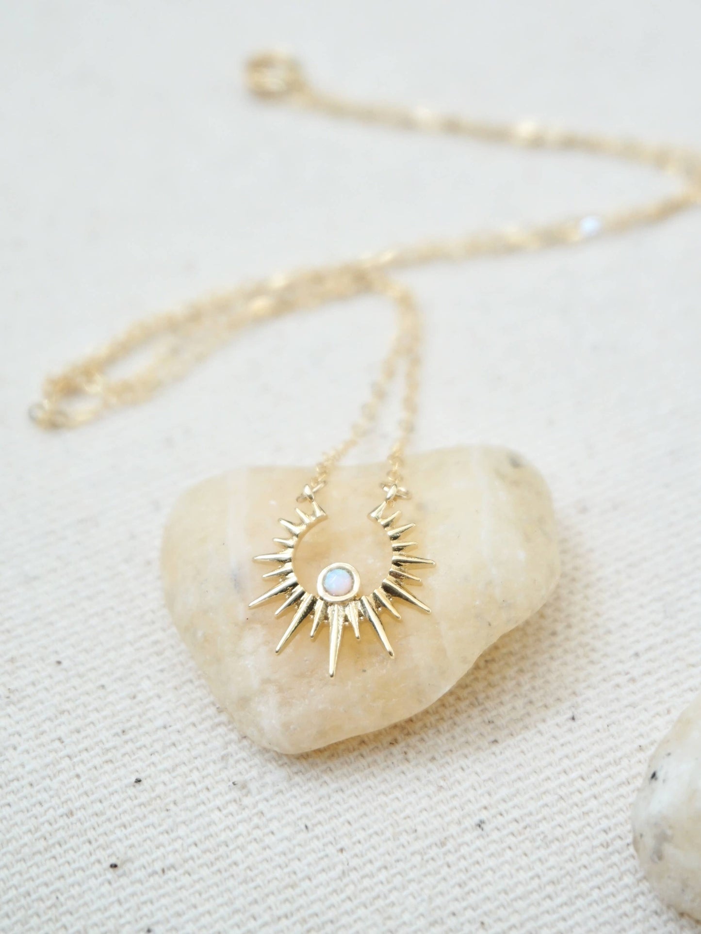 Sunburst Charm Necklace Dainty Opal Necklace Celestial Theme
