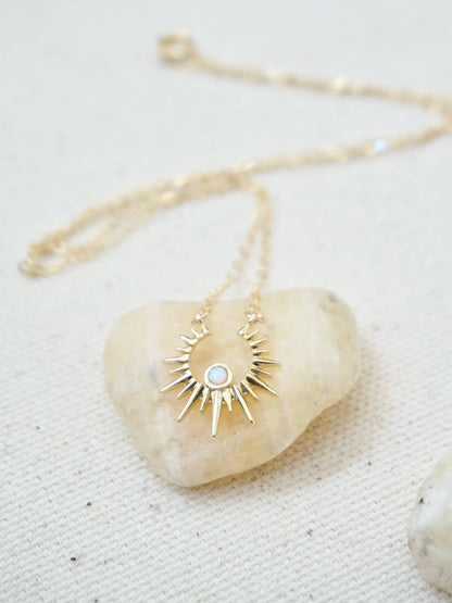 Sunburst Charm Necklace Dainty Opal Necklace Celestial Theme