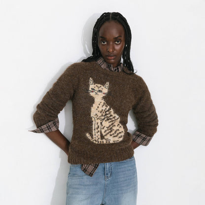 CUBIC Cat Print Wool Blend Sweater