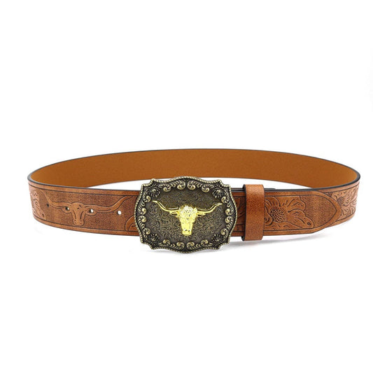 Western Cowboy Belt with Bold Buckle Retro Punk PU Leather