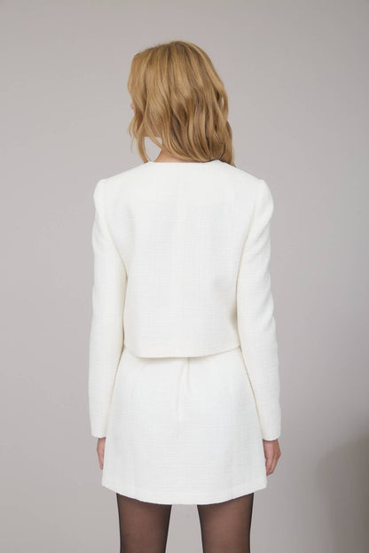 TWEED FRONT BOW TIE DETAIL BLAZER JACKET