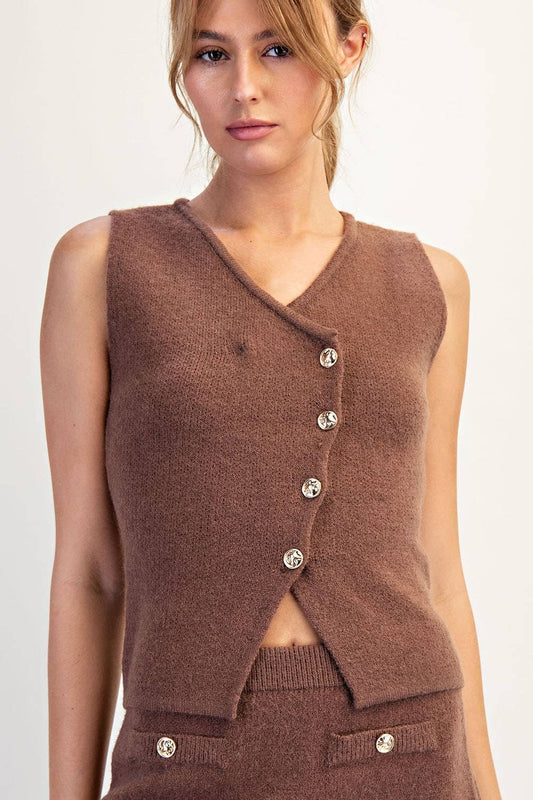 Asymmetric Button Down Sweater Vest