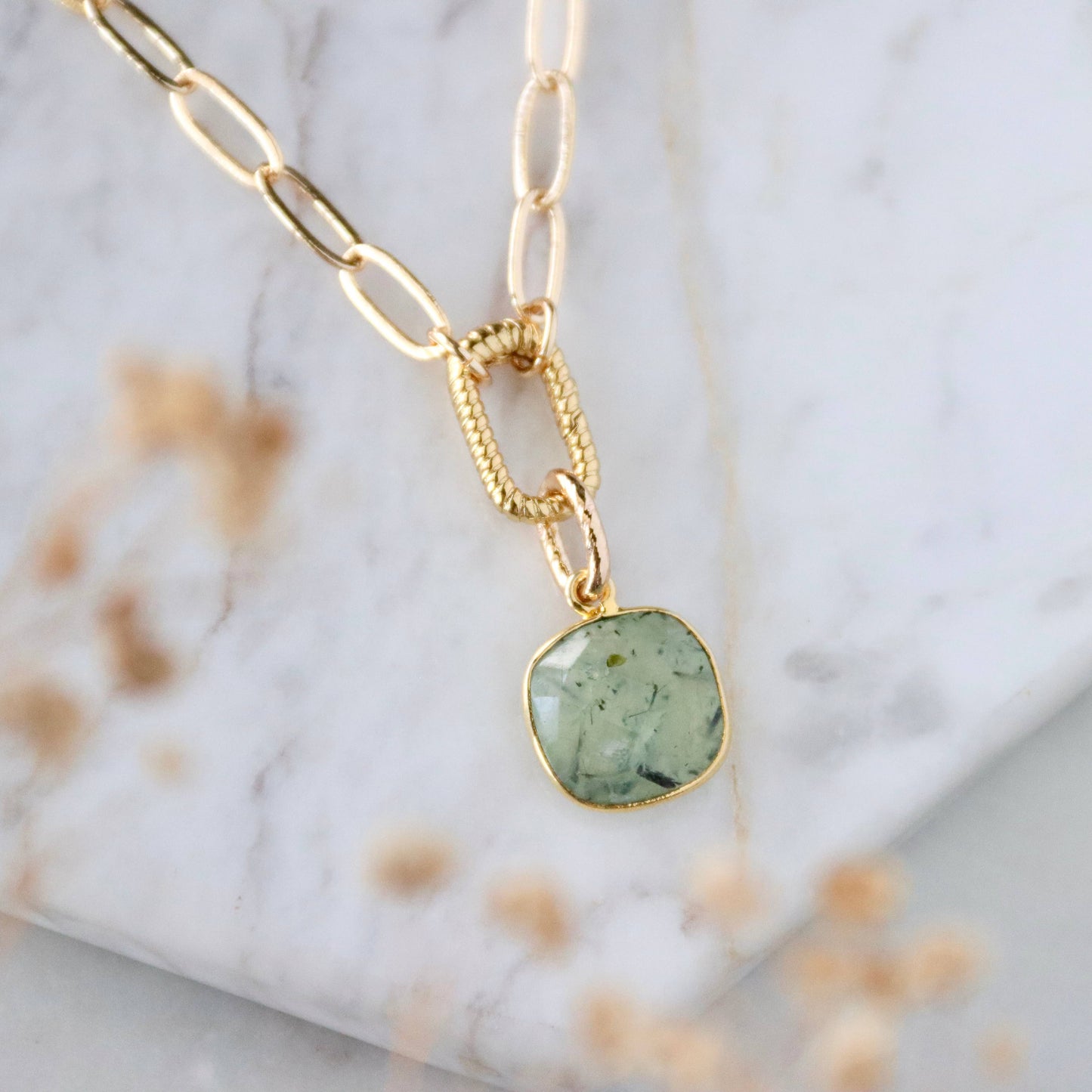 Faceted Moss Prehnite Lever Necklace