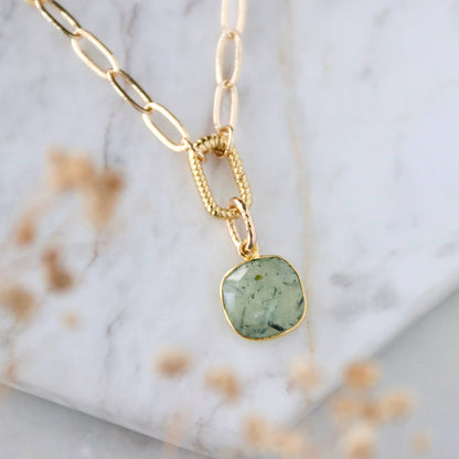 Faceted Moss Prehnite Lever Necklace