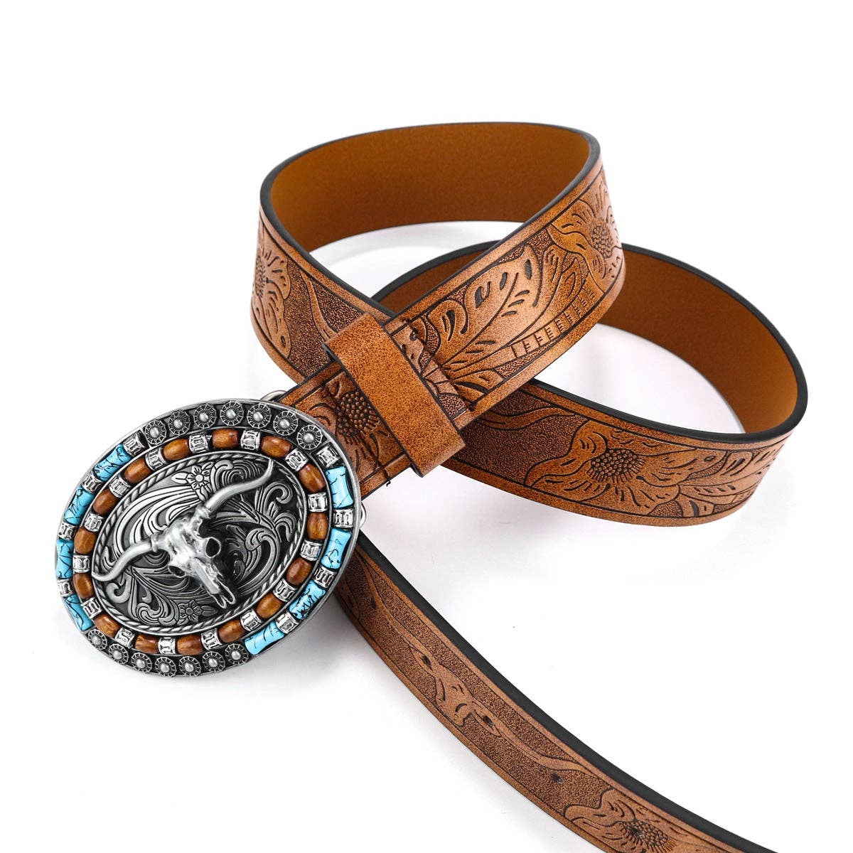 Retro Cowboy Leather Belt With Bull Head Buckle for Punk Style