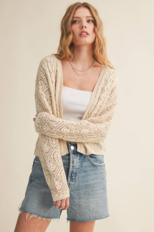 J6443   LIGHT WEIGHT CABLE KNIT CARDIGAN