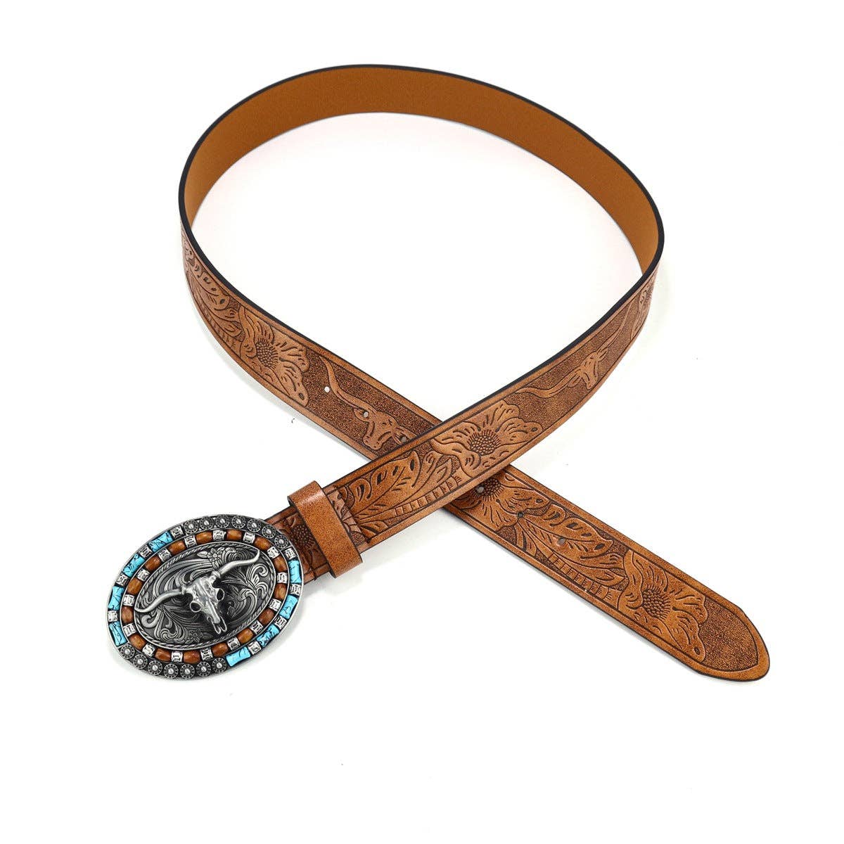 Retro Cowboy Leather Belt With Bull Head Buckle for Punk Style